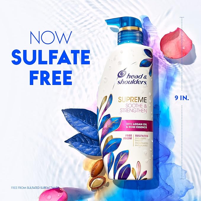 Head & Shoulders Supreme Anti-Dandruff Shampoo with Argan Oil and Rose Essence, 1% Pyrithione Zinc, Sulfate-Free, Deep Moisturization and Itch Control, 28.2 fl oz