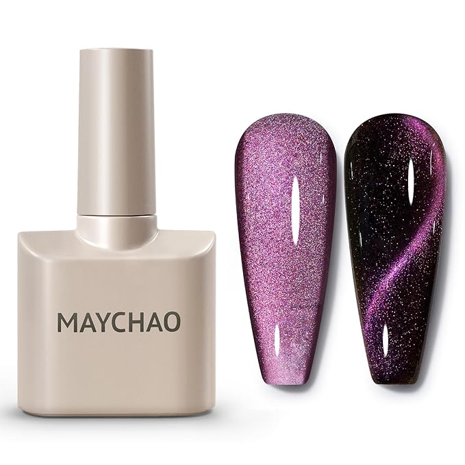 MAYCHAO 15ML Cat Eye Gel Nail Polish 1Pc Rainbow Purple Pink Gel Polish with Magnet Soak off Holographic Magnetic Nail Polish for Nail Art Manicure Salon DIY at Home, 0.5 OZ