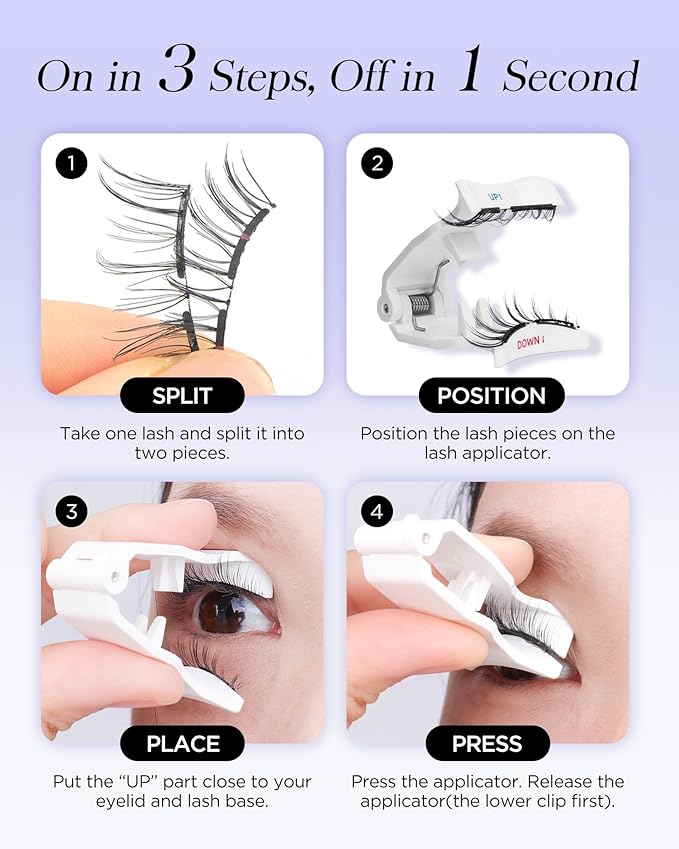BEYELIAN Magnetic Eyelashes with Applicator Kit, Upgrade Soft Magnetic Lashes Reusable False Eyelashes Natural Look, No Glue Needed Eyelashes for Daily Work Magic-24B (Lightweight & Comfortable)