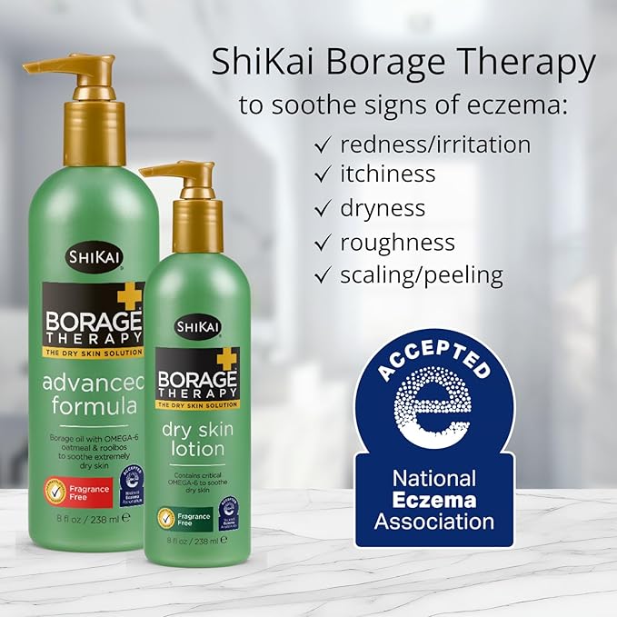 ShiKai Borage Therapy Dry Skin Lotion Body Moisturizer (8 oz) Unscented Skincare | Hydrating Lotion for Dry Hands & Body | With Oatmeal & Shea butter