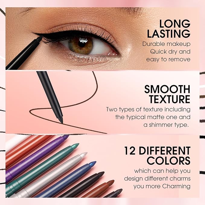 LANGMANNI 2Pcs Metal Colorful Eyeliner Pencil Set - Matte & Shimmer Eye Makeup,Smooth Use Long-Lasting & Waterproof Eyeliner Set(#05+06)