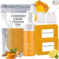 4Pcs Turmeric Wash and Care Three Piece Set,Tuemeric Facial Cleanser & Turmeric Soap Bar & Turmeric Face Scrub Pads,Face & Body Cleanser,Turmeric Cleansing Skincare Set, Deep Cleansing