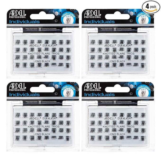 Ardell False Eyelashes Individual Lashes Trios Long Black - DIY Lash Clusters, Flared Volume, Strip Eyelash Extensions, 4 Pack