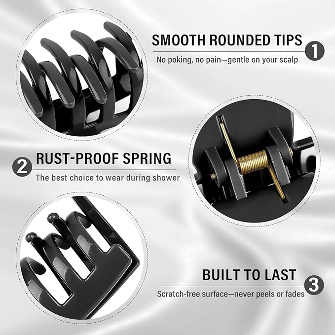 TOCESS Nylon Hair Claw Clips: Flexible & Unbreakable Safe Large Black Hair Claws for Thick/Thin Hair Women - Strong Hold 4 Pack 4 Inch Big Jaw Clips- Good Gift for Women