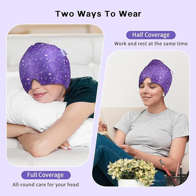 my novel things Migraine Relief Cap, Gel Cooling 2 Pack Set, Headache Relief with Hot/Cold Ice Cap, Instant Headache Relief, Reusable Ice Pack for Stress Sinus Relief Migraine Mask Gift for Women Man