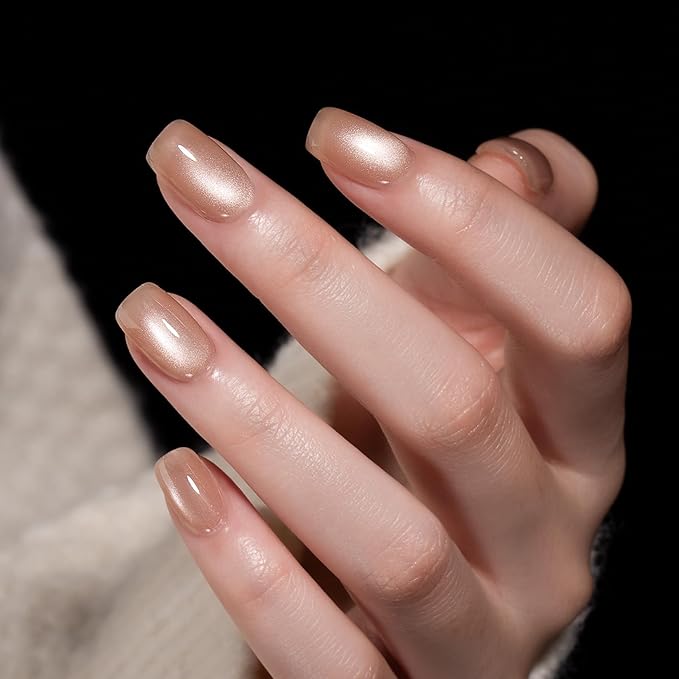 MAYCHAO 15ML Cat Eye Gel Nail Polish 1Pc Glassy Nude Magnetic Nail Polish with Magnet Soak off Holographic Cat Eye Gel Polish for Nail Art Manicure Salon DIY at Home, 0.5 OZ