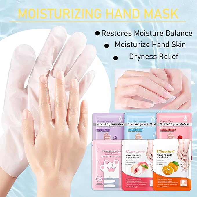 6PCS Moisturizing Hand Masks,Deep Nourishing Hand Gloves,Hydrating Hand Mask for Dry Cracked Hands,Soft and Smooth Touch Hands,Self Care Gifts for Women