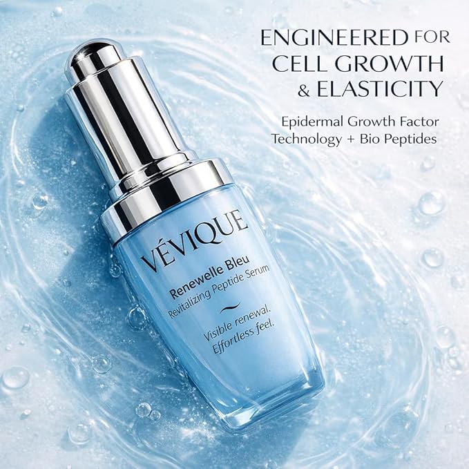 Renewelle Bleu - Multi Peptide Serum with Copper Peptides (GHK-Cu), Epidermal Growth Factor (EGF), Niacinamide & Ceramides, Firming Face Serum for Fine Lines, Hydration & Radiance, 1 Fl Oz