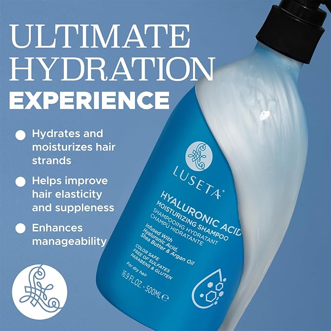 Luseta Hyaluronic Acid Moisturizing Shampoo for Dry and Damaged Hair, Sulfate Free Shampoo and Conditioner for Women Infused with Avocado Argan Oil and Shea Butter Paraben-Free 16.9oz