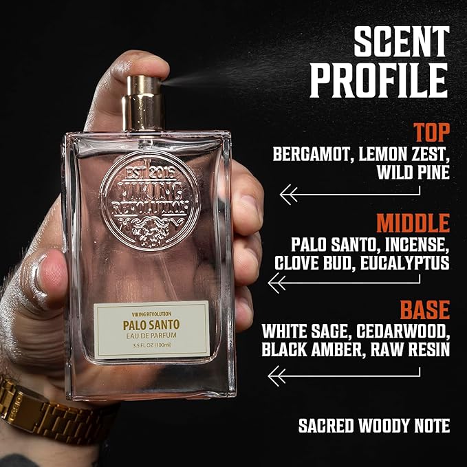 Viking Revolution Palo Santo Cologne for Men - Eau de Parfum - With notes of Palo Santo, Wild Pine, Bergamot, Incense, White Sage, Cedarwood, and Raw Resin - Gifts for Men 3.4 Fl Oz