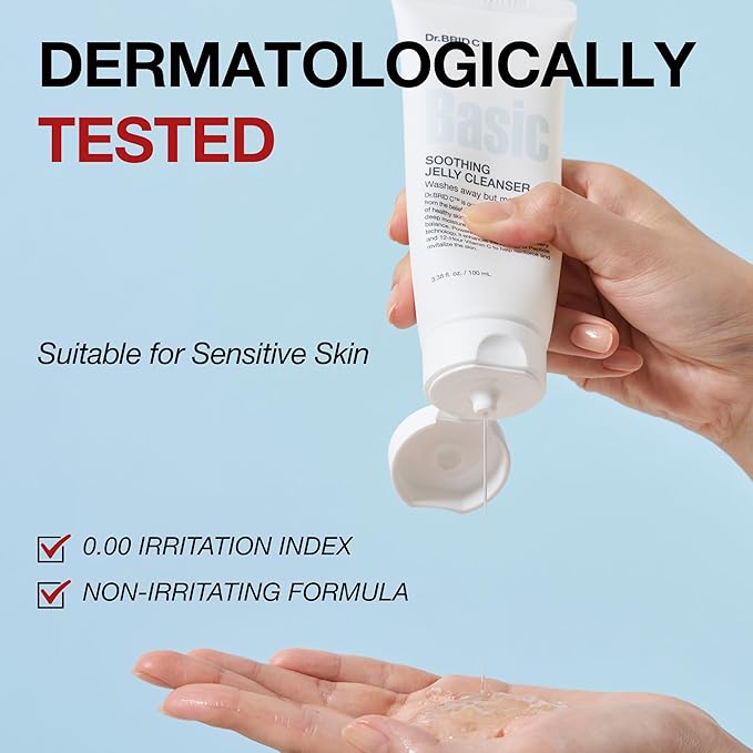 Dr.BRID C Soothing Jelly Cleanser - Amino Acid Face Wash with Peptides & Protease, Low-pH Pore Purifying & Texture Smoothing Facial Cleanser for Sensitive Skin, Fragrance-Free, 3.38 fl.oz.