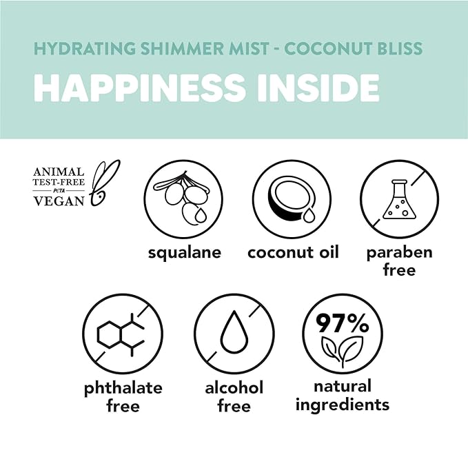 (Pack of 2) Hydrating Shimmer Hair + Body Mist, Coconut Bliss, 6.5 Fl Oz, Scent Notes: Vanilla, Made With Plant-Based Squalane And Coconut Oil