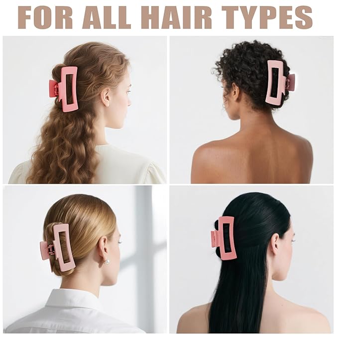 TOCESS Hair Claw Clips for Women - 8PK Large Neutral Matte Square Jumbo Hair Clips for Thick, Thin, Long, Short, Curly Hair Girls, Big Jaw Clip Set for Daily Use (Rosewater Pink&Deep Pink)