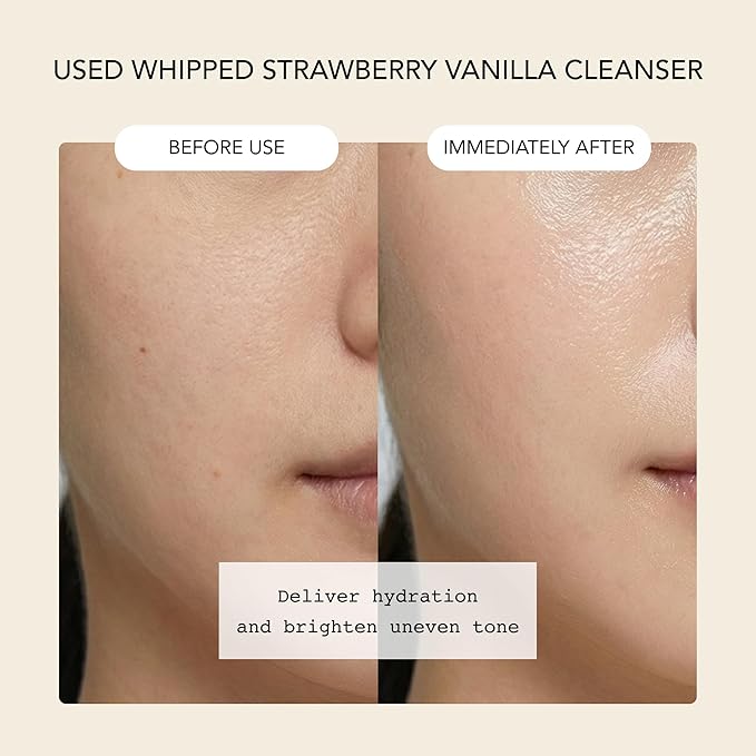 Whipped Korean Skincare Face Wash, Doubles as a Face Mask, Strawberry Vanilla, Hydrating Vegan Facial Cleanser for Dry Skin with Niacinamide, Hyaluronic Acid, Ceramide, Cleanser for Sensitive Skin