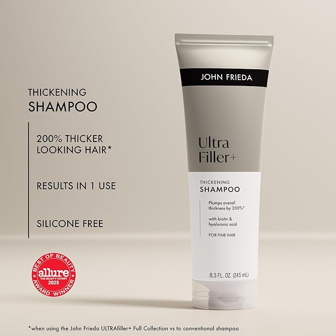 John Frieda ULTRAfiller+ Thickening Shampoo for Thinning & Fine Hair, Volumizing Shampoo with Biotin & Hyaluronic Acid, 8.3 fl oz