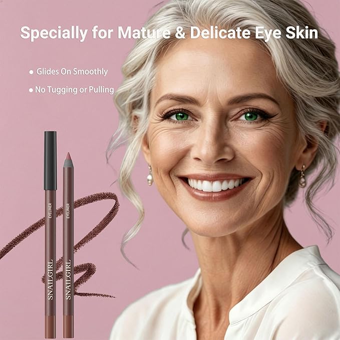 Plum Gel Eyeliner Pencil for Mature Eyes, Smooth Glide, No Tugging or Pulling for Soft & Natural Look, Waterproof Smudge-Proof Long-Lasting with Sharpener