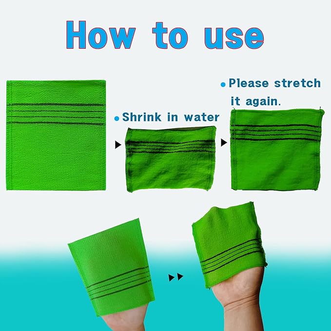 Korean Asian Exfoliating Bath Washcloth Mitt for Remove Dead Skin.Exfoliating Body Scrubber.Exfoliating Gloves for Body Scrub (Green 4)