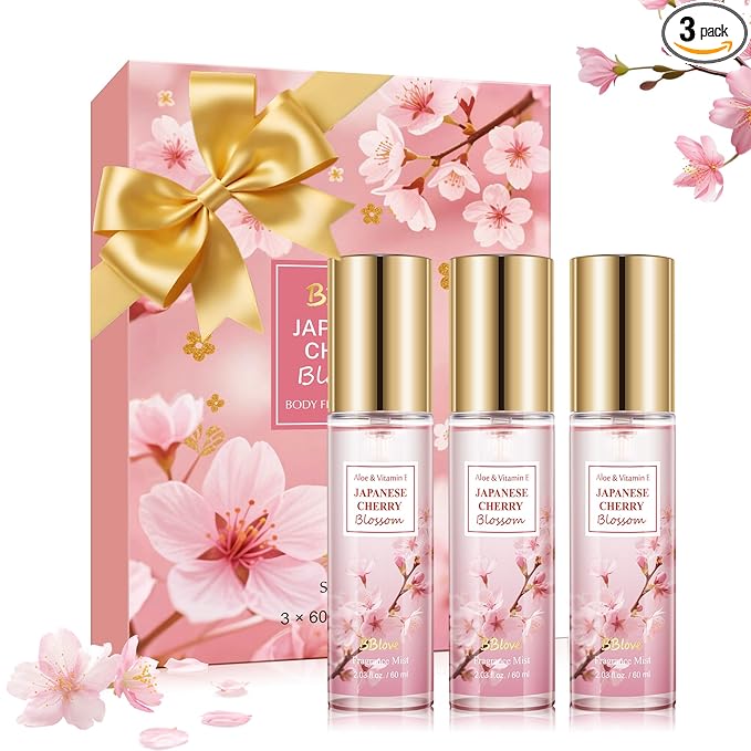 Beautifier Life Mini Body Mist Bath and Body Care Travel Set, Japanese Cherry Blossom Scent, 3 Piece, 2.03 FL OZ, Portable Travel Essentials, Gift for Women, Girls, Birthday, Holiday, Mother's Day