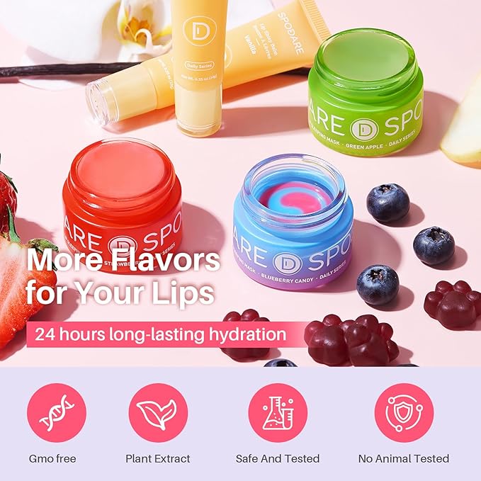 SPODARE Blueberry Lip Mask Overnight, Swirl Lip Sleeping Mask for Dry Cracked Lips Care, Dual-Color Lips Balm for Nourishing and Softening Lips and Reduce Fine Lines -12g
