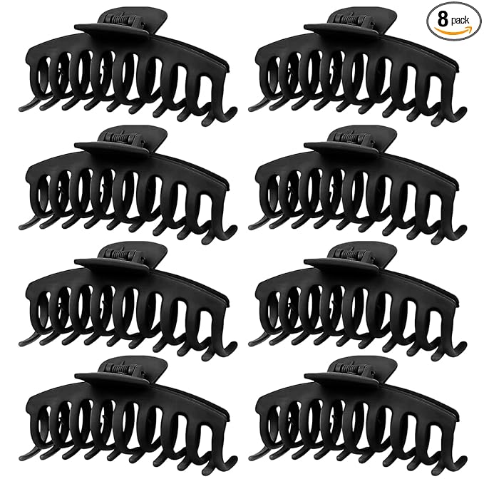 TOCESS Hair Claw Clips for Women - 8PK Large Neutral Matte Jumbo Hair Clips for Thick, Thin, Long, Short, Curly Hair Girls, Big Jaw Clip Set for Daily Use(Midnight Black)