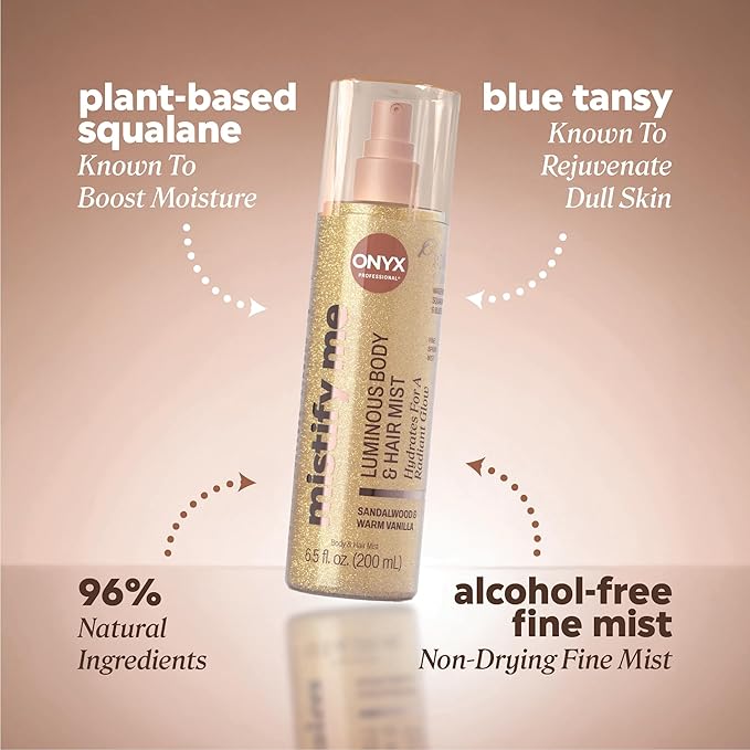 Onyx Professional Hydrating Shimmer Mist with Squalane & Blue Tansy, Sandalwood Vanilla, 6.5 fl oz, 2pk - Shimmer Hair and Body Mist Creates a Radiant Glow with Lightweight Moisture