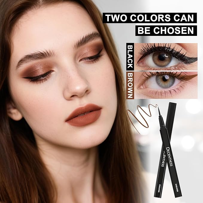 DECENTNESS Liquid Eyeliner, Eyeliner Pen with Ultra-fine Tip,Waterproof Long Lasting Makeup, Brown, 0.02 fl oz