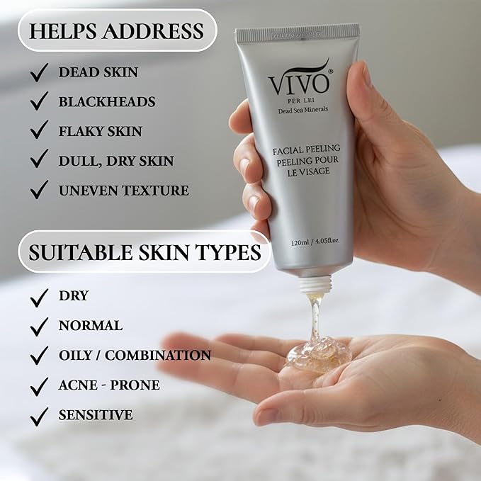 Vivo Per Lei Facial Peeling Gel - Helps Address Dead Skin Buildup - Gentle Exfoliating Gel for Rough, Dry, Sensitive or Mature Skin - Face and Body Scrub - Non Abrasive - 4.05 Fl. Oz. - Pack of 4
