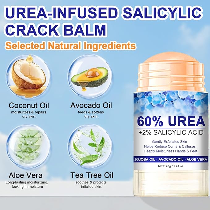 60% Urea with 2% Salicylic Acid Urea Foot Care Stick, Foot Cream Moisturizer for Dry Cracked Feet, Knees, Elbows, Hands,Moisturizes and Hydrates the Dry Skin,Callus Remover & Skin Softener -1.41oz