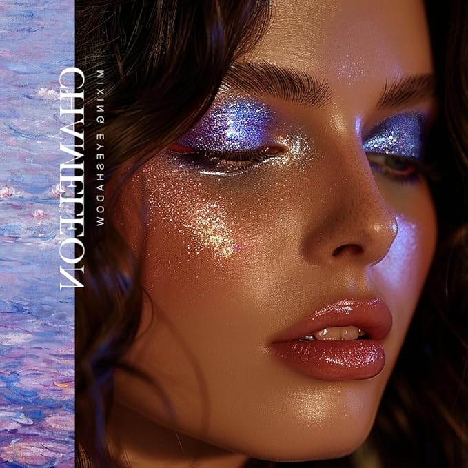 DE'LANCI Purple Blue Duochrome Pressed Eyeshadow, Highly Pigmented Multichrome Shimmer Eyeshadow, Holographic Vibrant Glitter Eye Shadow, Long-Lasting Impression Eye Shadow, Talc & Cruelty Free, 01