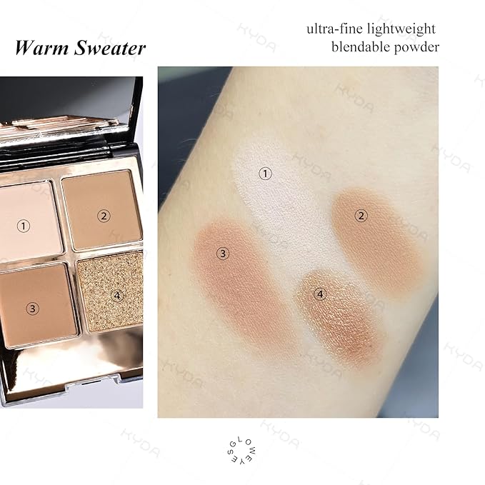 KYDA 4 Colors Nude Brown Eyeshadow Palette, Netural Brown Glitter Eyeshadow, Warm Shimmer Pearl Eyes Shadow, Eyes Palette, Ultra-fine Lightweight, High Pigment Eyes Glitter Makeup