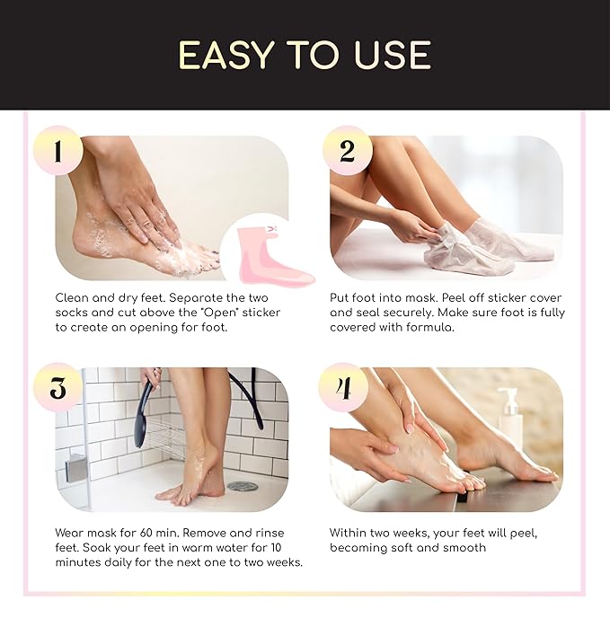 Prescia Foot Peel Mask - For Cracked Heels, Dead Skin & Calluses - Baby Soft Feet, Smooth Skin, Removes & Repairs Rough Heels, Dry Toe Skin - Exfoliating Peeling Natural Treatment - Crescena