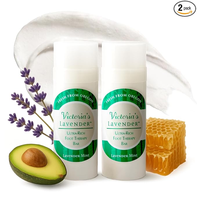 Victoria's Lavender Ultra-Rich Foot Balm Bar, Infused with Essential Oils and Shea Butter, Hydrating Foot Balm Stick for Dry Feet Care, Lavender Mint, 2.5 Oz, Pack of 2