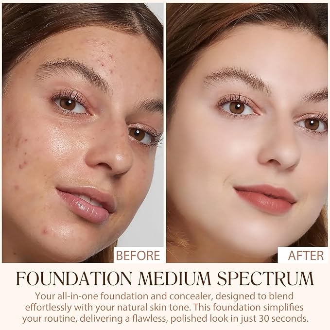 Foundation 4 in 1, Medium Spectrum with SPF 50+, Longwearing & Waterproof, Hydrating Color Changing Foundation, Non-Greasy,Long Lasting, Great for all skin types, 30ml