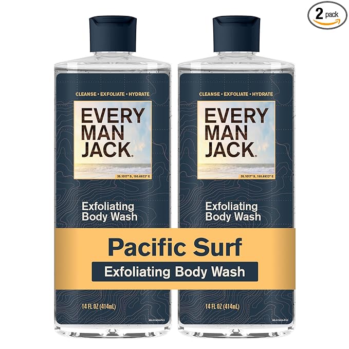 Every Man Jack Exfoliating Body Wash for All Skin Types - Pacific Surf - Made with Natural Exfoliants -14 fl oz (2 Pack)