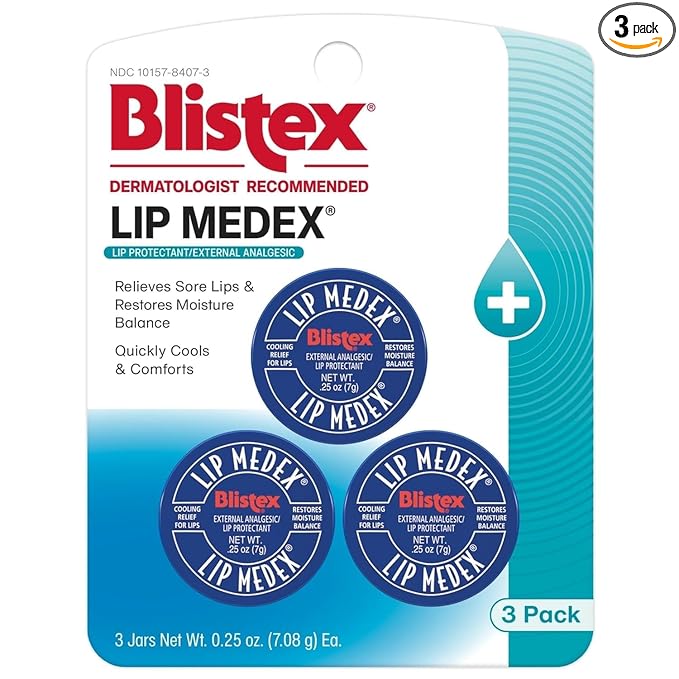 Blistex Lip Medex, 0.25 Ounce, Medicated Relief with Immediate Cooling, Soothes and Protects, Advanced Hydration, Restores Healthy Moisture Balance to Lips, 3 Count, 1 Pack