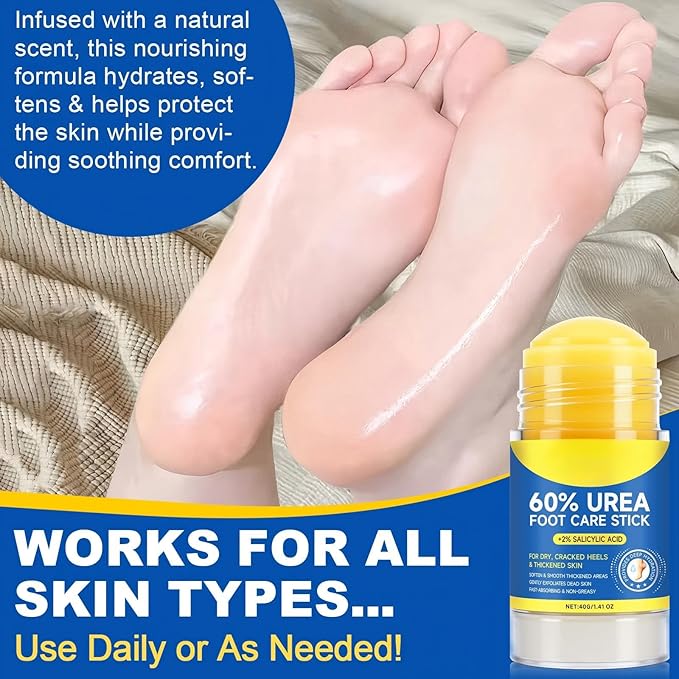 2 Pack Urea Cream 60% plus Salicylic Acid 2%, Maximum Strength Urea Foot Cream, Moisturizing Foot Balm Stick, Callus Remover & Dead Skin Exfoliator for Dry Cracked Feet, Heels, Hands, Knees Elbow