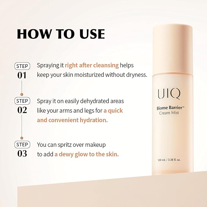 UIQ Biome Barrier Cream Mist, Skin Microbiome-Powered Face Mist with Hyaluronic Acid & Niacinamide, Deep Hydration, Glow & Soothing, Korean Skin Care, 100ml / 3.38 fl. oz.