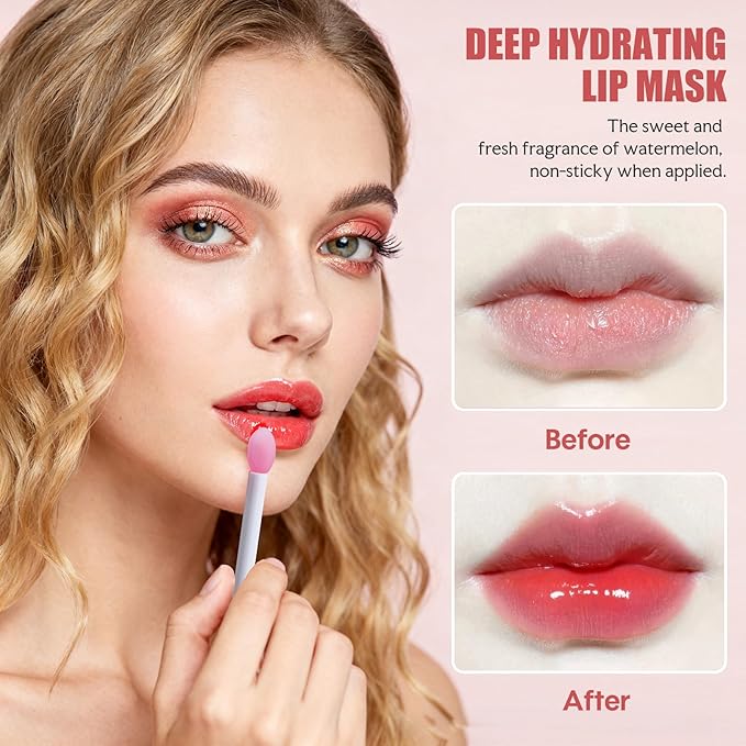 Lip balm butter BS-MALL Watermelon- Luxurious hydrating overnight lip mask Care & chapstick for Dry Chapped Lips, Lip Repair Treatment with Glossy Finish,20g
