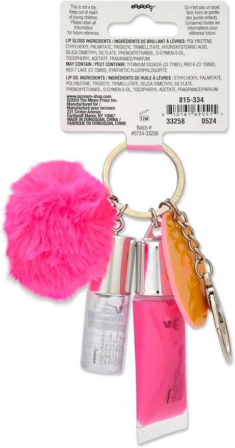 iscream Sprinkle Donut Keychain Strawberry Scented Lip Gloss & Vanilla Scented Lip Oil Set
