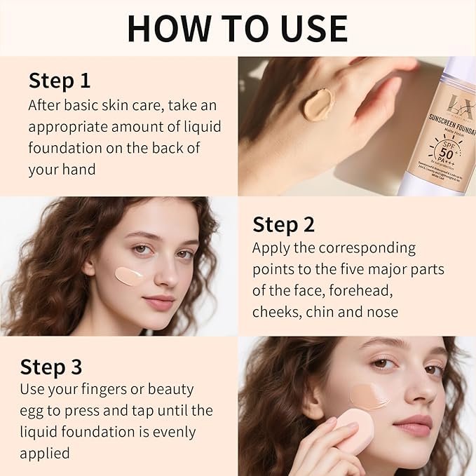 Tinted Face Sunscreen - Waterproof & Lightweight Liquid Foundation with SPF 50++, 3-in-1 Full Coverage Foundation Smooths & Blurs Pores, 405 Deep