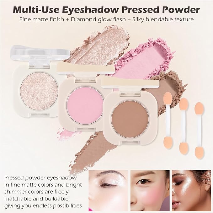 Cold Silver Glow Eyeshadow with Brush, Single Glitter Mini Eye shadow Palette, Silky Fine Subtle Shimmer for Old Women, Lightweight & Ultra-Blendable Formula for Daily Eye Glitter Makeup Kit (#12)