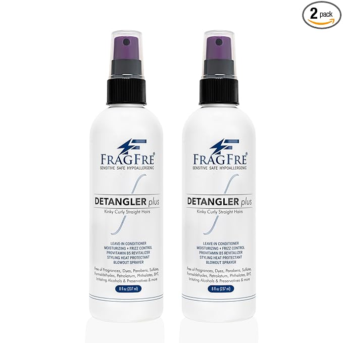 Detangler plus Styling Hair Spray 8 oz (2-Pack Gift Set) - Heat Protectant and Blowout Spray - Leave in Conditioner for Sensitive Skin - Fragrance Free Hypoallergenic Unscented