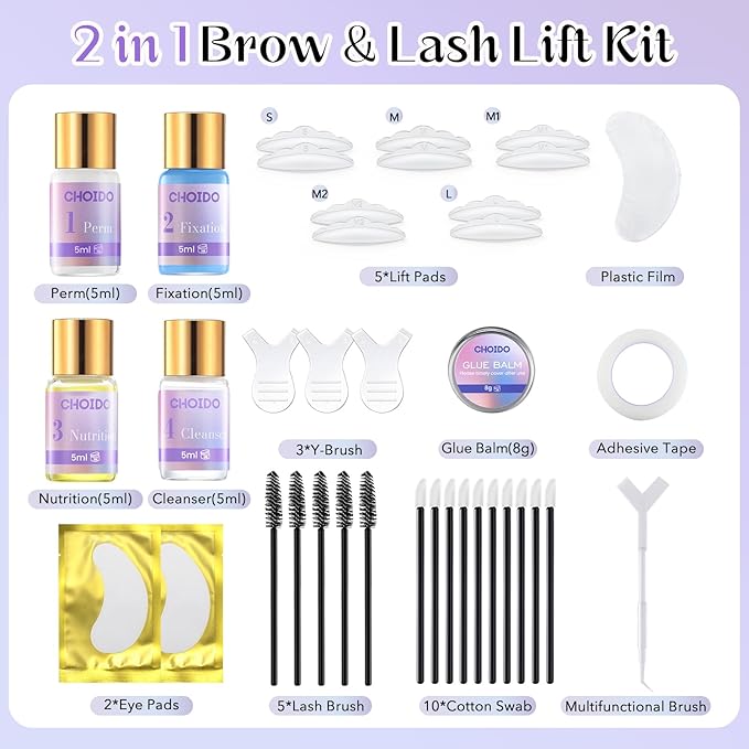 Lash Lift Kit - Eyelash Perm Kit - Eyebrow Lamination Kit, 2 in 1 Professional Eyelash Curling Lash Extension & Eyebrow Lift Kit, Easy to Use for Salon & DIY Home Use, Lasts 6-8 Weeks (Purple)