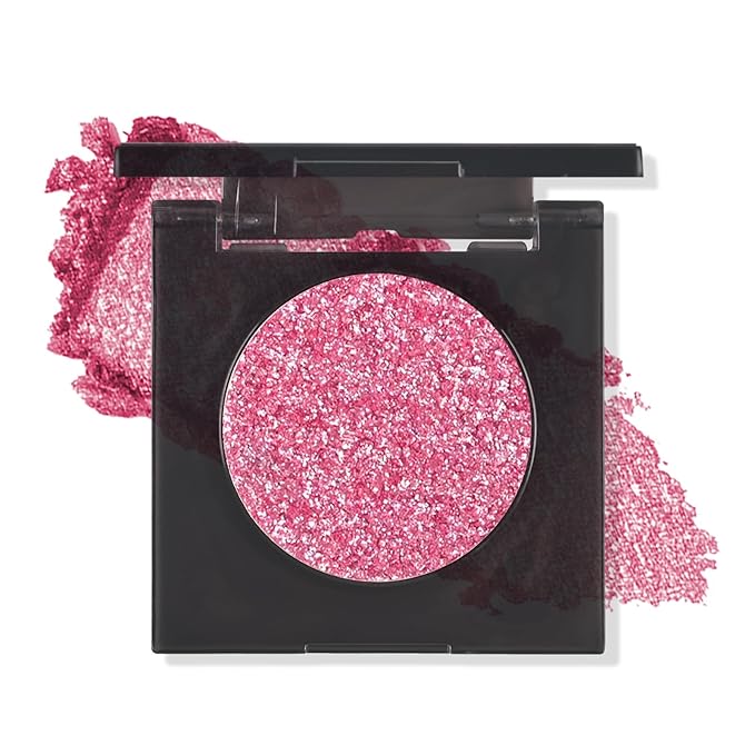 KYDA Glitter Eyeshadow Single, Sparkling Soft Pink Eyeshadow with Micro Pearls, Lasting Shimmer Pearl Eyes Shadow, Soft Blendable Formula, High Pigment Eyes Glitter Makeup, Wet Look, Strawberry Candy