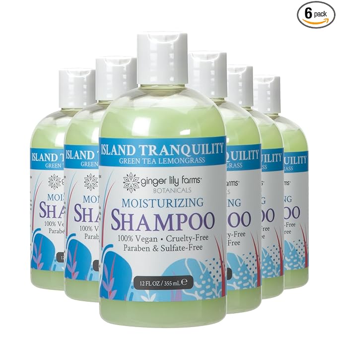 Ginger Lily Farms Botanicals Moisturizing Shampoo for All Hair Types, Island Tranquility, 100% Vegan & Cruelty-Free, Green Tea Lemongrass Scent, 12 Fl Oz (Pack of 6)
