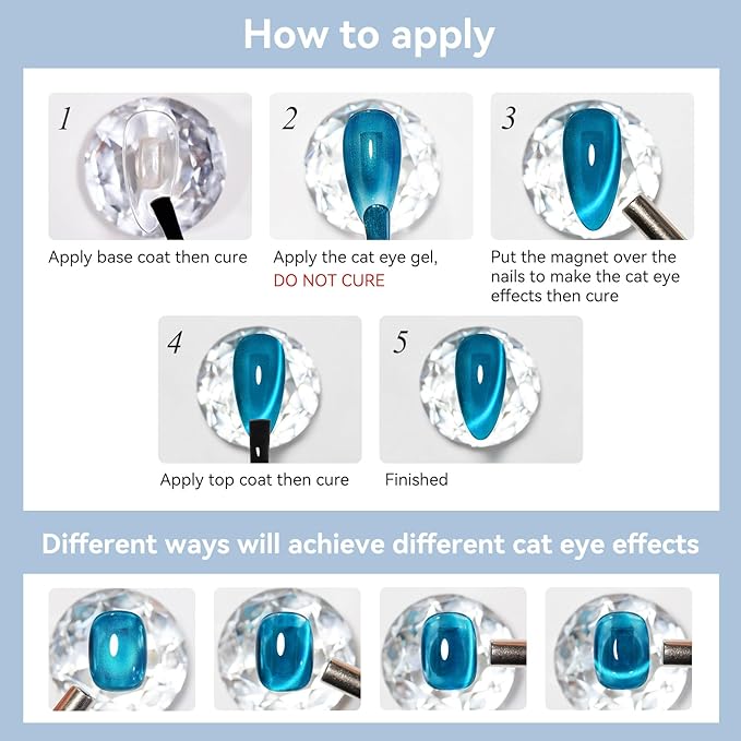 Cat Eye Gel Nail Polish, Teal Sea Blue Jelly Glass Magnetic Nail Polish Magic Holographic Effect, Glitter UV Gel Sparkle Crystal Color for Nail Salon DIY At Home