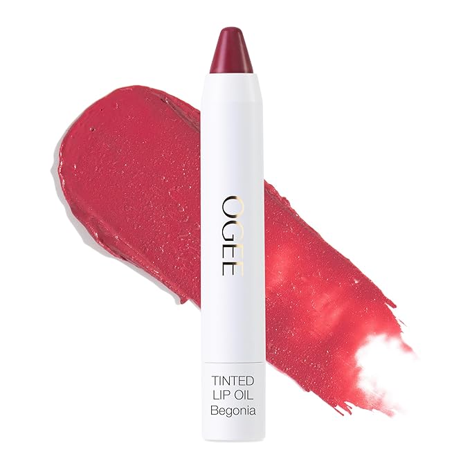 Ogee Tinted Sculpted Lip Oil - Lip Stain Made with 100% Organic Coconut Oil, Jojoba Oil, and Vitamin E - Best as Lip Balm, Lip Color or Lip Treatment - BEGONIA