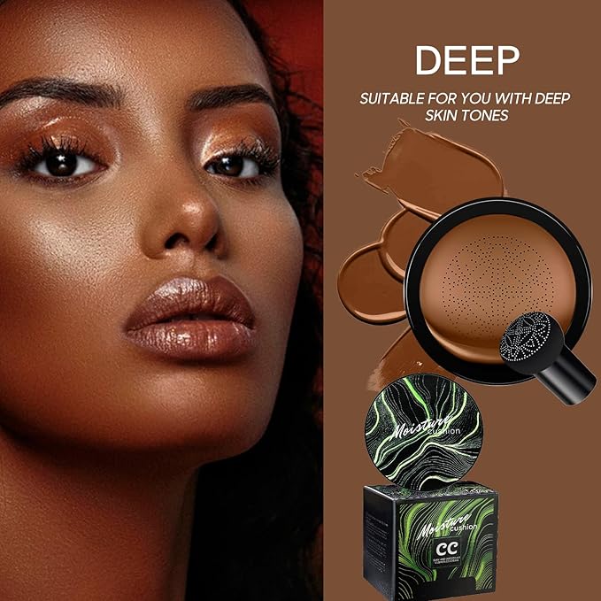 Mushroom Head Air Cushion CC Cream - Tattoo Cover up BB Cream Foundation Makeup Moisturizing Concealer Long-Lasting, Cushion Foundation Full Coverage Self Adjusting (Dark Brown)