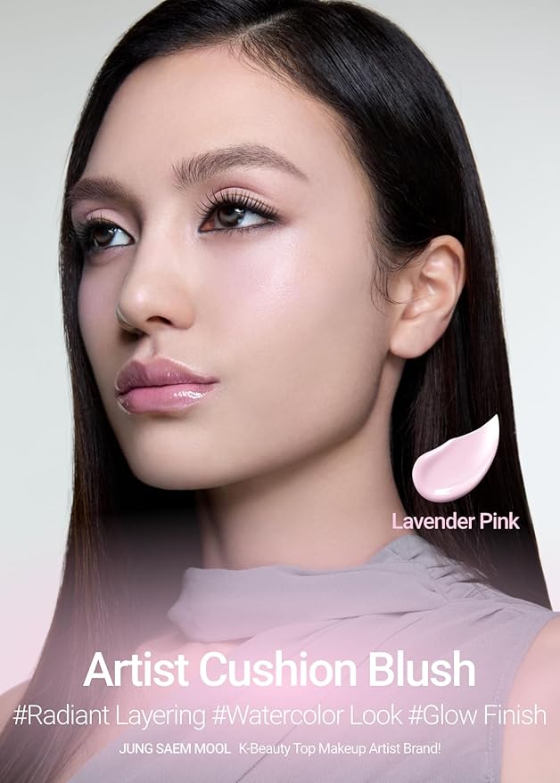 JUNG SAEM MOOL Artist Cushion Blush | Easy to Blend with Puff, Buildable Liquid Blush for Cheeks with a Natural & Dewy Finish, Korean Makeup (Dewy | Lavender Pink)