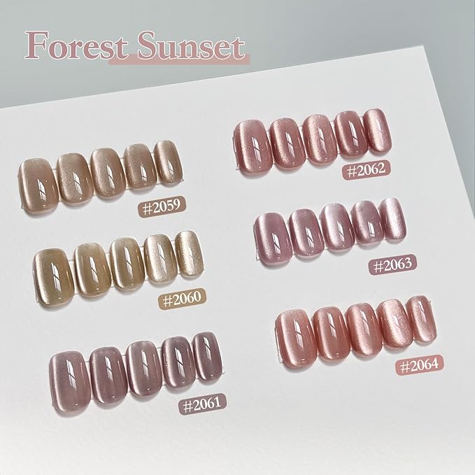 GAOY Forest Sunset Cat Eye Gel Nail Polish Set with Magnet for Holographic Cat Eye, Salon Gel Manicure and Nail Art DIY at Home